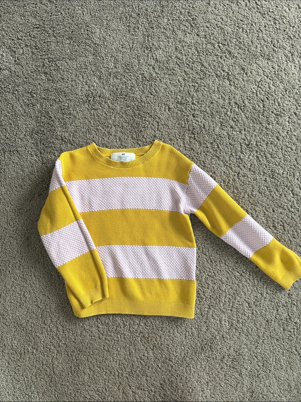 H&M Yellow and Light Pink Striped Crewneck Sweater